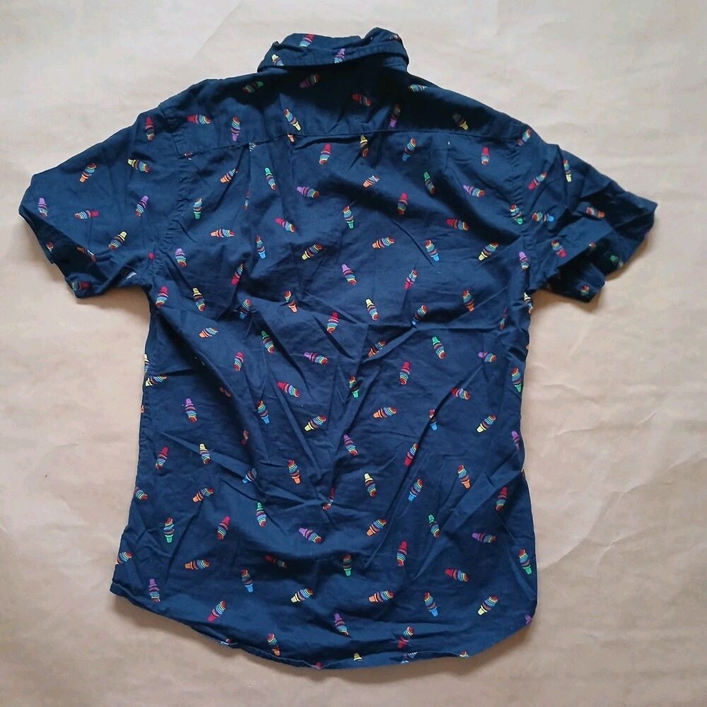 Mens S Rainbow Ice Cream Cone Print Button Down Short Sleeve Camp Shirt Colorful - Picture 2 of 7